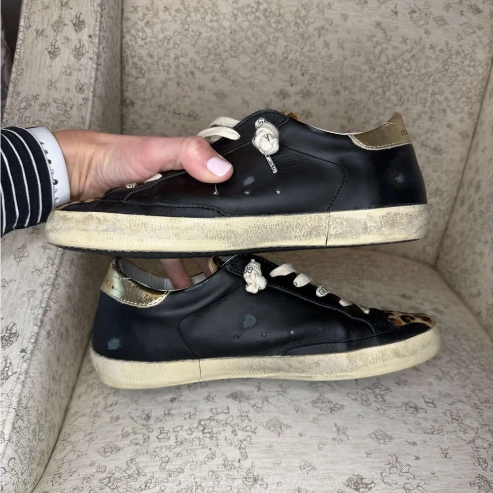 Golden Goose Black/Leopard/Gold Calf Hair Super-Star Private/Edt- Size 39 (9) - Picture 6 of 16
